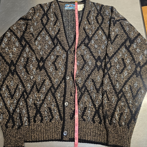 Wood Land Trail Button up Cardigan Mens Large Jacket Brown Multicolor diamond - Picture 6 of 10